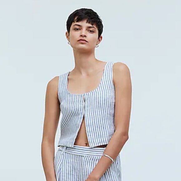 🏷️NWT:  Madewell Scoopneck Crop Tank in 100% Linen - Size 12 - Picture 1 of 10